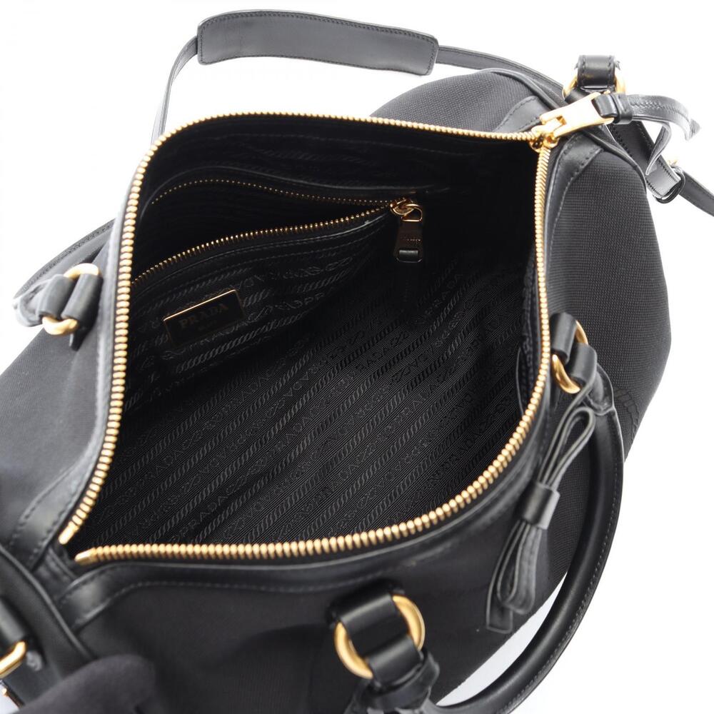 Prada LOGO JACQUARD Handbag Canvas Leather Black - Picture 2 of 7